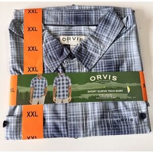 NWT Orvis Men's Short Sleeve Moisture Wicking UPF 30+ Tech Shirt, Blue Plaid XXL